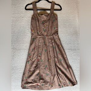Malia of Honolulu Vintage Dress, Brown/Tan w abstract figures. Resortwear Luau